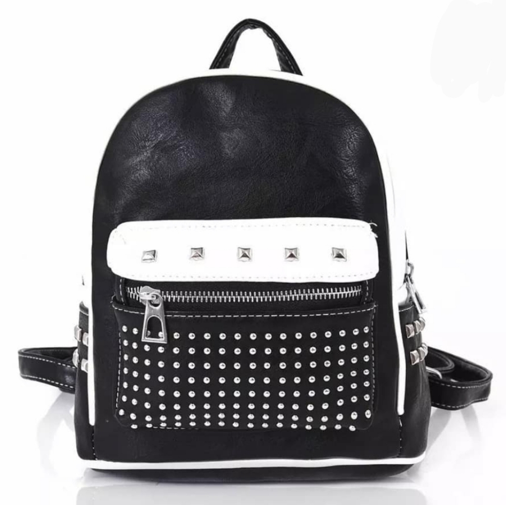 Black & white vegan leather backpack